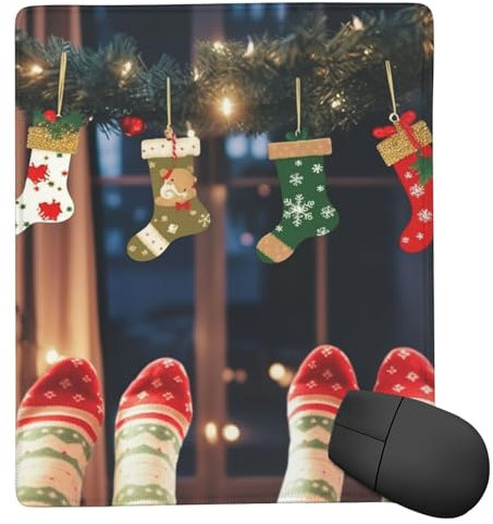 Tapis de souris carré avec base en caoutchouc antidérapant 17,8 x 22,9 cm avec bords cousus Chaussettes de Noël Tapis de souris pour jeu de fête de Noël pour souris sans fil, ordinateur, ordinateur