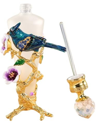 Joyeee Vintage Glass Perfume Bottle with Flower and Blue Bird 1 Pack 25ml Tall Perfume Bottles for Dresser Table Decoration Mother's Day Birthday Gift for Coworker Friends Mom Grandma