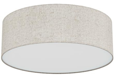 LQWELL Deckenlampe Stoff, Deckenleuchte Rund mit Leinen Lampenschirm, E27 Fassung x 6, max.40W, Ø60cm x H10cm, Naturfarbe, für Wohnzimmerlampe Schlafzimmerlampe Deckenbeleuchtung