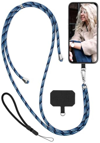 moex Unleash für Nothing Phone (3a) Pro Handyband zum Umhängen ohne Hülle, Handykette Universal mit Karabiner, Handy Band abnehmbar, Kette mit Pad für Handyhülle, Navy, Silber