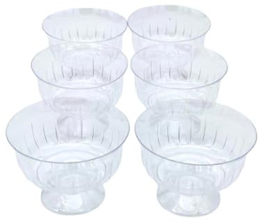 C&S Homestore 6 x Plastic Dessert Bowls – Clear Reusable Trifle Bowls, Ice Cream Cups, Sundae Dishes – Plastic Dessert Cups for Pudding, Mousse, Fruit – Ideal for Parties, Events, Birthdays, Picnic