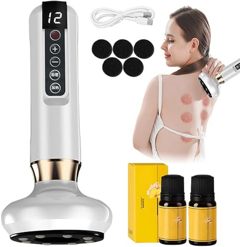 Masseur Anti Cellulite Électrique avec Ventouse – Appareil Anti Cellulite 12 Niveaux Chauffage Rouge | Écran LCD, Gua Sha, Dépression, Pour Ventre Cuisses Jambes (blanc)