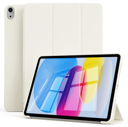 ZOPSGYU iPad (A16) 11th/10th Gen Case without Pencil Holder, Cream White | Soft Silicone Skin-Friendly Cover. Slim & Lightweight. Stable Trifold Stand, Touch-ID, Auto Wake/Sleep for iPad 11/10