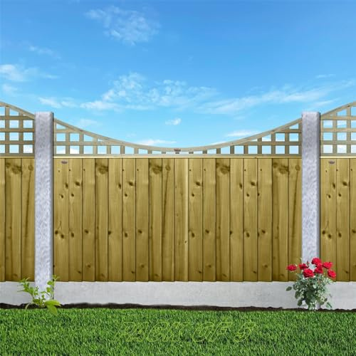 Premier Concave Pack of 5 6x1ft (W: 6ft x H: 1ft) Frameless Rough-Sawn Square Trellis Pressure-Treated Garden Panel 60-70mm Privacy Squares Fence Topper/Wall Art Width 1828mm x Height: 300mm