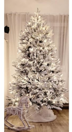 EVGN Weihnachtsbaum mit Schnee 210 cm – 100% Spritzguss-PE, naturgetreu & dicht – Beflockter Tannenbaum wie Nordmanntanne – Klappsystem & Stabiler Metallständer, ohne Beleuchtung-10 Jahre Garantie