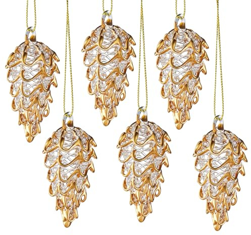 6 Stück Kristall Tannenzapfen Anhänger Weihnachtsbaumschmuck Xmas Deko | Kristall Glas Tannenzapfen Weihnachtsbaumschmuck Weihnachten Geschenk Deko Crystal Christmas Tree Pine Cone Hanging Ornaments