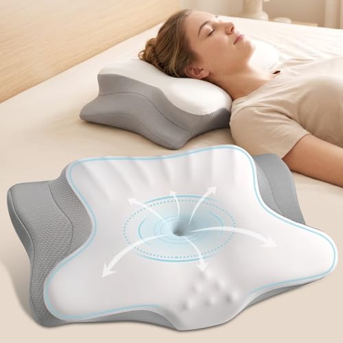 Almohada Cervical para el Cuello para aliviar el Dolor, Almohada ergonómica para Dormir, Almohadas de Espuma viscoelástica de Contorno con Funda de Almohada refrescante, Almohada ortopédica para