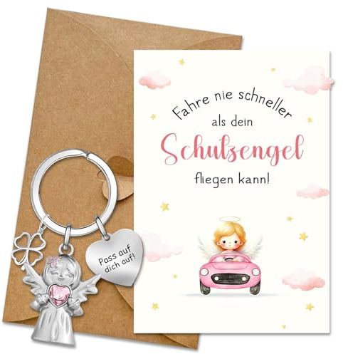 Schlüsselanhänger Führerschein Bestanden Geschenk, mit Karte, Umschlag | Schutzengel Auto Glücksbringer, Schutzengel Schlüsselanhänger, Drive Safe Schlüsselanhänger Führerschein Geschenke