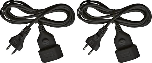 Brennenstuhl Kunststoff-Verlängerungskabel (Verlängerungskabel für den Innenbereich, 3m Kabel, mit Euro-Stecker und Kupplung) schwarz (Packung mit 2)