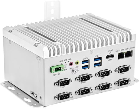 SJRC Fanless Mini PC Core i5-8265U, Industrial DIN Rail Mini Computer 8 COM RS232/RS485/422 Port, Dual Gigabit RJ45 LAN, Micro Desktop PC HD, USB, NVMe, Barebone NO RAM NO SSD