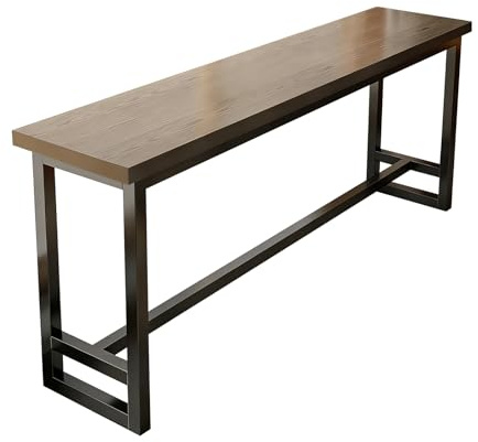 Mesa alta bar de desayuno con tablero de 2,5 cm de grosor y estructura de acero - Mesa industrial estrecha de altura - Diseño rectangular largo para espacios pequeños, cocinas, bares y cafeterías
