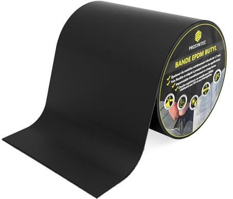 Bande d'Étanchéité Toiture EPDM Butyle Autocollante 15cm x 5m | 1,7 mm, noir – membrane et bâche pour toit, terrasse, lambourde, gouttière, fenêtre. Sur bois, métal, béton, PVC.