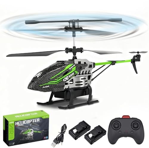KUWUNG Ferngesteuert Hubschrauber, 2.4G RC Helikopter, 3,5 Kanäle, LED-Beleuchtung, Gyro-Stabilisierung, Höhenfixierung, Spielzeug für Kinder Jungen und Erwachsene (Grün)