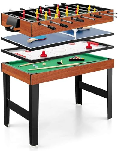 COSTWAY Multi Spieltisch, 4 in 1 Tischkicker mit Billard, Hockey, Tischtennis, Multifunktionstisch Tischfußball mit Zubehör, Kickertisch für Spielzimmer, Party, Bars, 125 x 97 x 83 cm