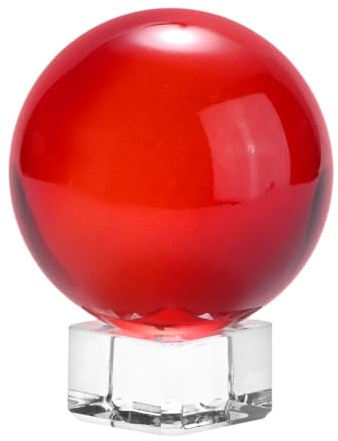 M METERXITY 50mm/2 Inch K5 Crystal Glass Ball with Stand Solid Crystal Ball Sphere Ornament for Home/Office/Photography/Magic [Red]