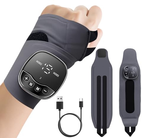 Massaggiatore da Polso EMS Wireless con 3 Livelli di Calore, 8 Modalità di Massaggio e 19 Intensità, Ricaricabile USB-C, Allevia Tendinite e Sindrome del Tunnel Carpale