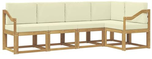 vidaXL Outdoor-Sofagarnitur mit Kissen 5 pcs Weiß und Creme, Garten, modernes Outdoor-Sofa, wetterfestes Lounge-Möbel, perfekte Terrasse für gemütliches Sitzen