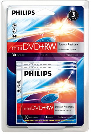 Philips dvd+rw 1.4go 8cm 4x dans jewel case de 3 pcs.