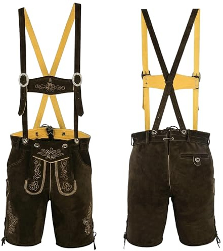 German Wear Trachtenlederhose Herren Premium Nappaleder Echtleder – Verbesserte Lederhose mit Hosenträgern, Traditionell Bayerische Lederhose für Volksfest, Trachtenfest & Freizeit
