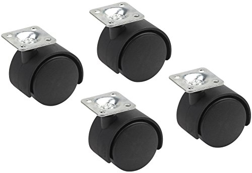Metafranc Doppelrollen Ø 50 mm - 40 x 40 mm Platte - Kunststoff-Räder - Harte Lauffläche - Gleitlager - 50 kg Tragkraft - 4 Stück / Transportrolle / Containerrolle / Möbelrolle / 418600