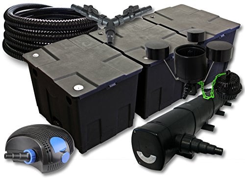 SunSun Komplettset: CBF-350C Teichfilter bis 90000 L Teichfilteranlage, CTF-12000 Teichpumpe 12000l/h 100W, CUV-272 Teichklärer 72W, 25m Teichschlauch 25 mm, CSP-250 Skimmer 2500l/h 45W, Y-Verteiler