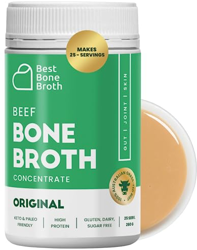 Best Bone Broth Premium Beef Bone Broth Concentrate | supports joints, skin & gut | No Hormones or Additives | Delicious Natural Flavour | Sourced from AU & NZ Beef-Beef Broth - 25 Servings