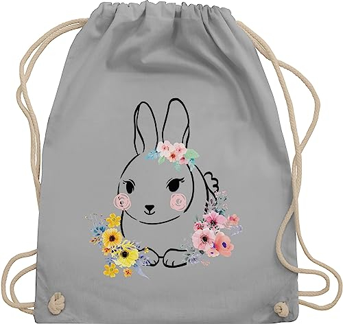 Turnbeutel Rucksack - Taschen - Süßer Hase Ostern I Osterhase - Unisize - Hellgrau - sportbeutel tiermotiv hasen osterhasen oster beutel kita hasenmotiv bunny turnsackerl tasche häschen blumen