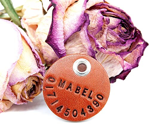 HUNDEMARKE/Tiermarke aus Leder, personalisierbar mit Name + Nummer, Namens-Anhänger für Halsband/Leine, Haustier ID Tag (1 Stück)