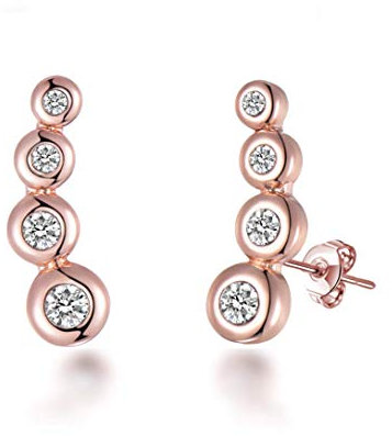 Philip Jones Rose Gold Plated Four Stone Climber Earrings Created With Zircondia® Crystals