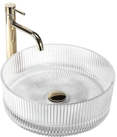 Rea - Lavabo Da Appoggio Ingrid 36 Vetro Temperato, Trasparente, Rotondo 36X36X12cm