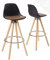 KAYELLES Lot de 2 Tabourets de Bar Cuisine scandinaves, siège Hauteur d'assise 75 cm avec Dossier et Coussin Simili intégré, Pieds Bois de hêtre, Repose Pieds chromé Sana (Noir et Marron)