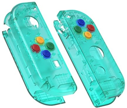 eXtremeRate NS Joycon Hülle & Tasten, DIY-Ersatz Gehäuse Case Grips Skin Shell & Knöpfe Buttons Umbau Kit für Nintendo Switch/Switch OLED Joycon Controller-Transparent Smaragdgrün [KEIN Joy Con]