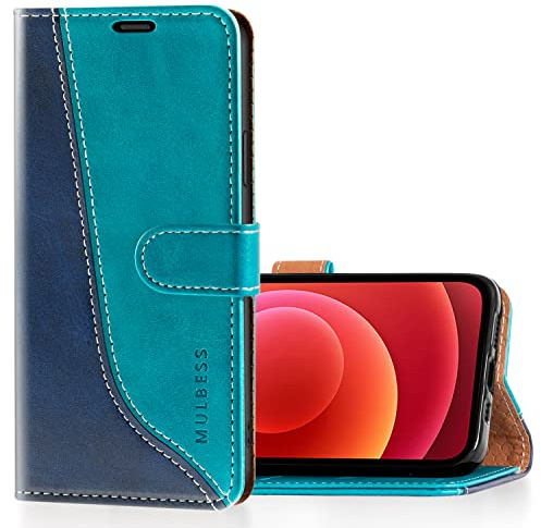 Mulbess für iPhone 12 / iPhone 12 Pro Hülle, Handyülle Leder mit Kartenfach, Klapphülle mit Magnetverschluss, Flip Case Etui Handytasche Schutzhülle, Stilvoll Mint Blau