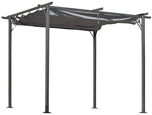 Outsunny 3 x 3(m) Metal Retractable Pergola, Garden Gazebo Metal Pergola Canopy Outdoor Sun Shade Shelter for Party BBQ, Grey