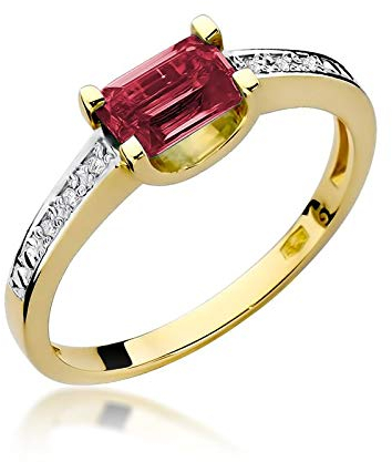 Damen Ring 585 14k Gold Gelbgold echt Rubin Edelstein Diamanten Brillanten