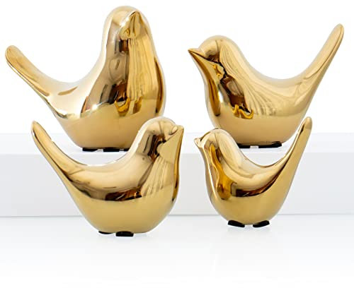 Notakia Kleine Vogelstatuen, Heimdekoration, moderner Stil, Vögel, dekorative Ornamente für Wohnzimmer, Schlafzimmer, Büro, Schreibtisch, Schränke (Gold, 4 Vögel)