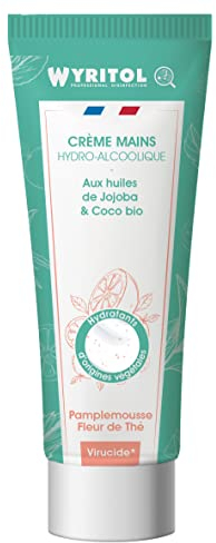 WYRITOL - Crème Hydroalcoolique Désinfectante pour les Mains - Hydrate, répare et parfume les mains - Pamplemousse Fleur de Thé - Respecte la peau et l'environnement - 75ml - Fabrication française