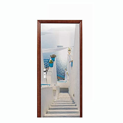 ASLKK Autocollants Muraux De Porte Trompe l'oeil 3D Beaux Escaliers Blancs Amovible Stickers Porte Papier Peint Auto-Adhésif Affiche De Porte Sticker Mural Papier Peint Art Décor (77x200cm)