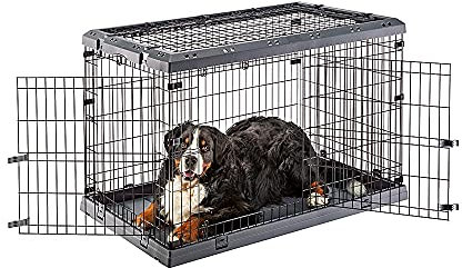 Ferplast Dog Crate Dog Cage Folding Cage for Giant Dogs, Chew Resistant Plastic Base Metal Cage, Divider and Wheels included, Double lock, 3 Doors, XL, 118 x 77 x h 83 cm.