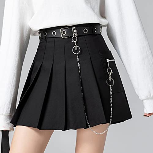 Faltenrock Minirock Faltenrock Minirock Japanischer Jk Rock Frauen Harajuku Preppy Style Hohe Taille Gürtel Kette Kurzer Minirock Mädchen Gothic Sexy Punk Schwarz