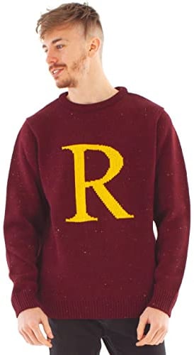 Harry Potter R para Ron Jersey De Navidad para Adultos | Sudadera De Punto Ron Weasley Letter R para Hombre Y Mujer | Ropa De Merchandising De Películas Navideñas En Rojo | Regalo Festivo De Hogwarts