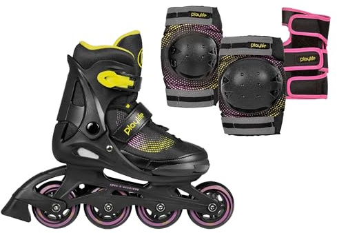 Playlife Inline Skates Joker Yellow Glow Combo, größenverstellbar, Schwarz/Gelb, für Kinder, ABEC 5 Kugellager, Art. nr.: 880326