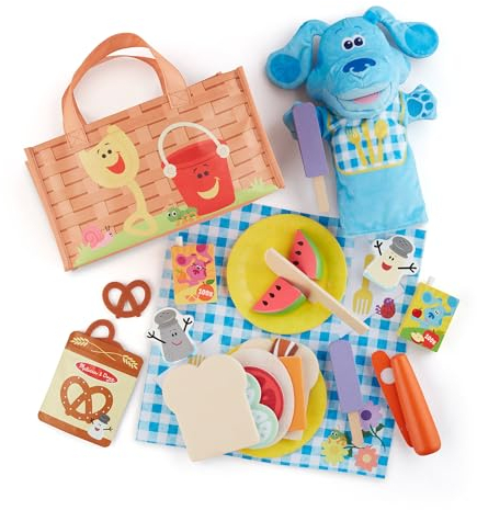 Melissa & Doug Blue’s Clues & You! Share with Blue Picnic Play Set with Hand Puppet | Role Play Toy for Kids| 3 and Above | Gift for Boys or Girls | FSC-Certified Materials, Multicolor (33044)
