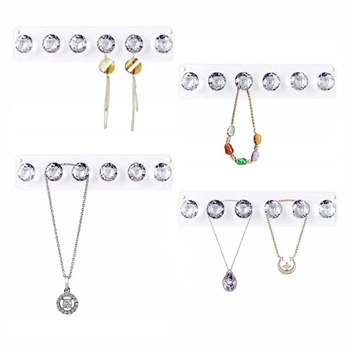 Baoswi Necklace Hangers Acrylic Necklaces Holder Wall Mounted Jewellery Organiser Hanging with Diamond Shape Hooks, Jewellry Hangers for Necklace, Gift for Girls Women (4 Pack of 6 diamonds, Clear)