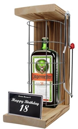 Jägermeister Geschenkee 18 Geburtstag Geschenke - Eiserne Reserve Gitterkäfig Text s/w 18 Happy Birthday Geschenkidee Kräuter Likör (1 x 0.35 l)