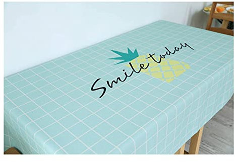 EHOMERY Tischdecke Abwaschbar Terrasse Tischwäsche Outdoor Ananas Und Gitter Tischdecke Beschichtet Abwischbar Tischwäsche Vintage Hellblau Tischschutz Dekoration 110X110Cm