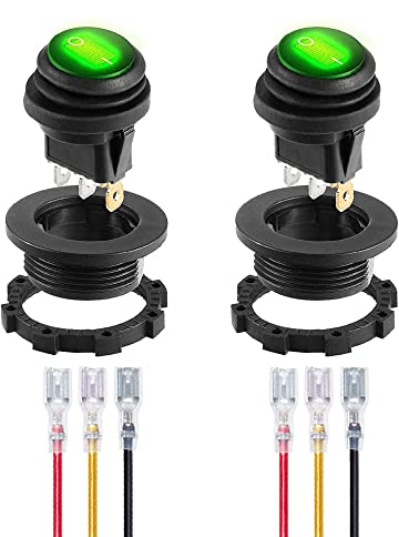 Gebildet Interrupteur à Bascule LED Vert étanche avec Coque Ronde 3Broches 12DC-20A/24VDC-10A pour Interrupteur à Bascule de Camion de Voiture Automobile Allumé/éteint-2Pack