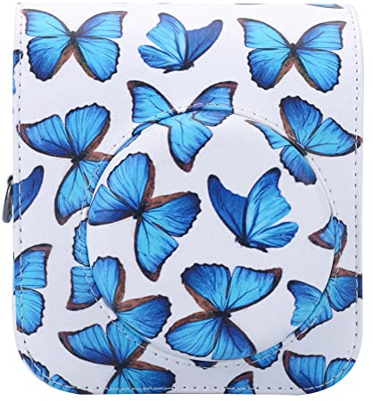 Frankmate Protective Case Compatible with Fujifilm Instax Mini 12 Instant Film Camera with Accessory Pocket and Adjustable Strap (Blue Butterfly)