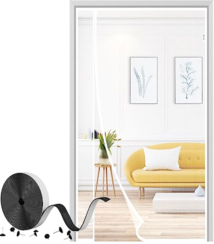 fowong Zanzariera magnetica per porta, 110 x 210 cm, con apertura laterale sinistra o destra, ideale per la porta del balcone, della cantina e della terrazza, colore bianco