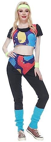 EraSpooky Damen Retro 80er Sportler Outfit,Sportbekleidung,Jahre Aerobic Outfit,Halloween Cosplay